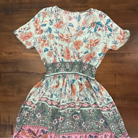 Cupshe Boho Surplice Smocked Waist Mini Dress SMALL NEW - Picture 4 of 7